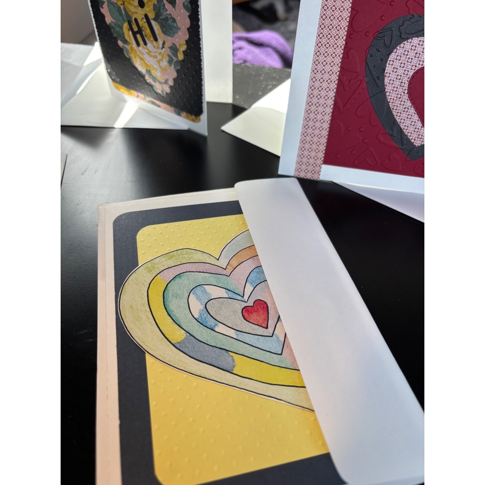 Handmade Heart Greeting Cards Set of 5 Mixed Media Valentines Anniversary Multi